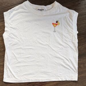Essentiel White Short Sleeve Tee with Embroidered Cocktail